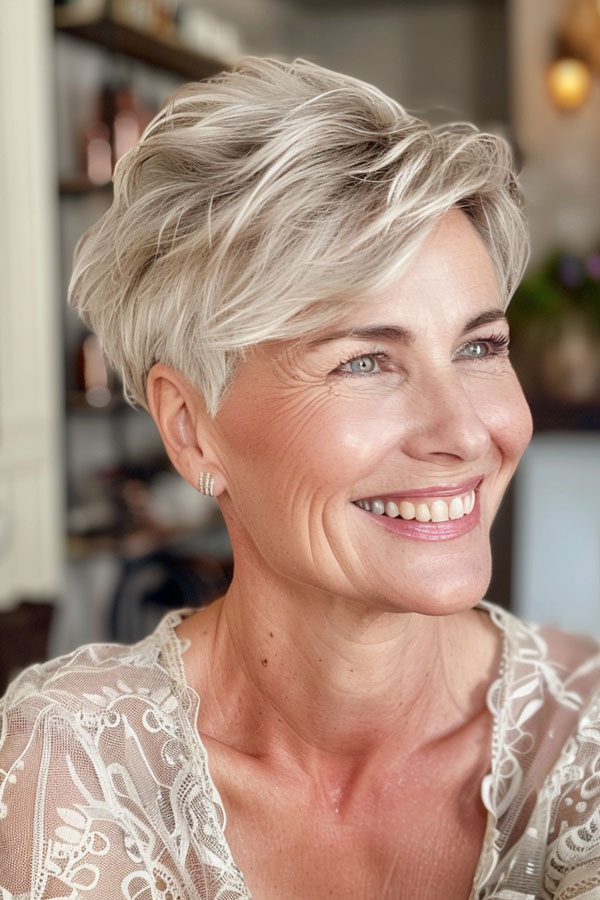 30 Pixie Haircuts For Over 60 : Champagne Blonde Pixie