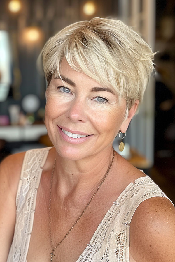 30 Pixie Haircuts For Over 60 : Sun-Kissed Blonde Pixie