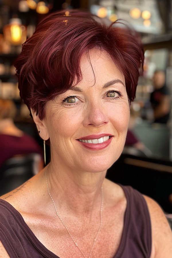 30 Pixie Haircuts For Over 60 : Deep Wine Burgundy Pixie