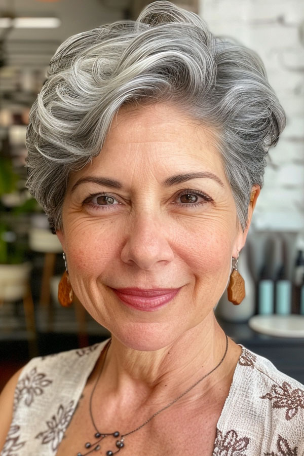 30 Pixie Haircuts For Over 60 : Graceful Salt and Pepper Wave Pixie