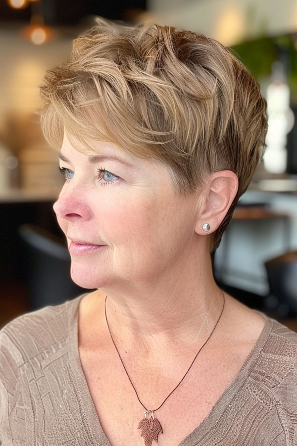 30 Pixie Haircuts For Over 60 : Warm Honey Blonde Pixie