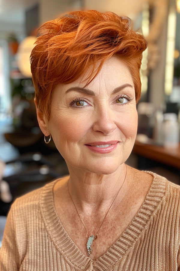 Radiant Sunset Copper Pixie, pixie haircut for women over 60