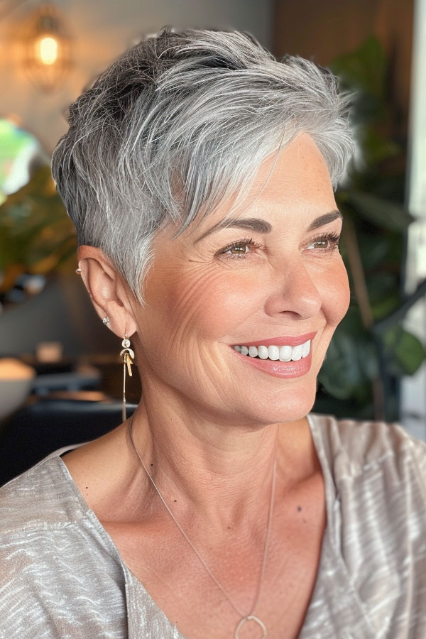 pixie haircut for women over 60, Glorious Silver Grey Pixie