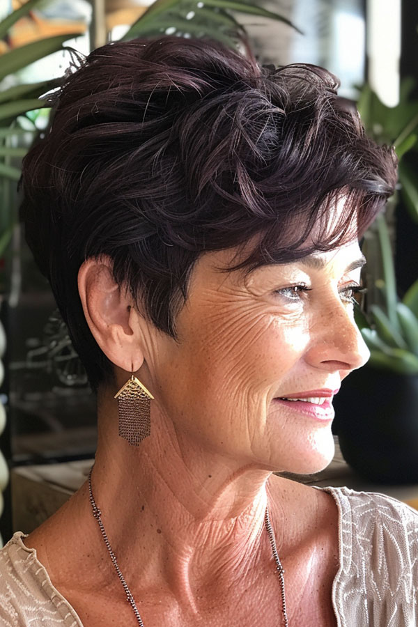 Chic Deep Wine Pixie, pixie haircut for women over 60