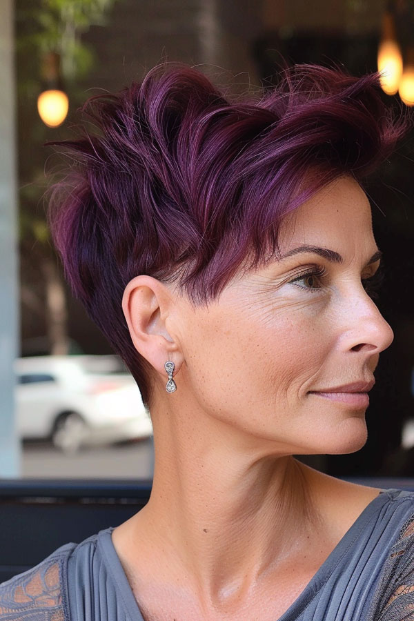 30 Pixie Haircuts For Over 60 : Bold Plum Pixie Haircut