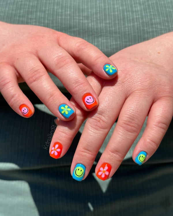 25 Summer Nails Ideas : Colourful Short Nails with Happy Vibes Only