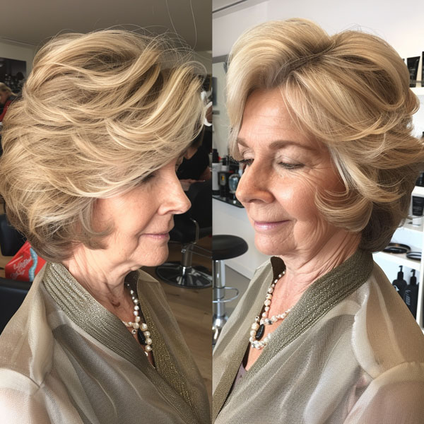 30 Hairstyles for Women Over 60 : Elegant Blonde Medium-Length Curls