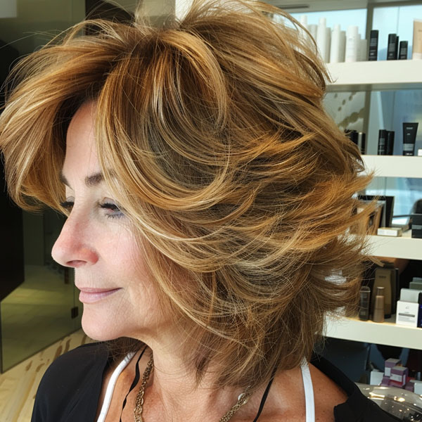 Golden Volume Medium-Length Layers, hairstyle for women over 60