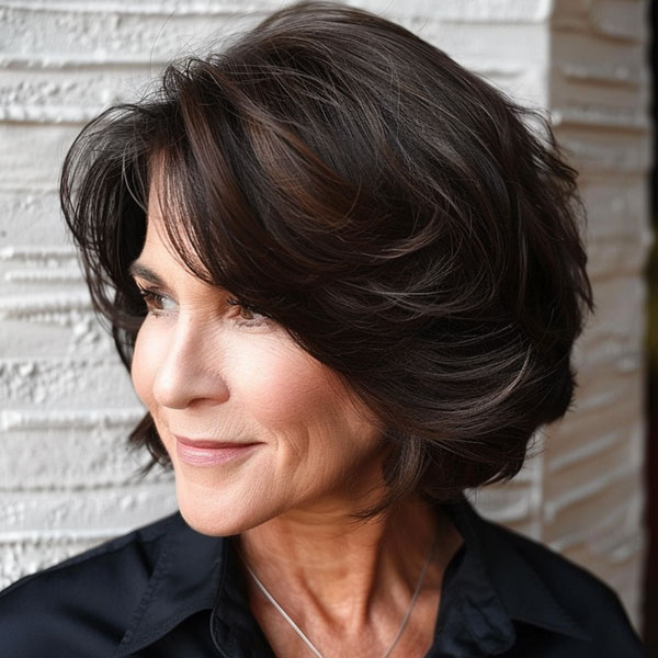 Sleek Brunette Medium-Length Bob, hairstyle for women over 60