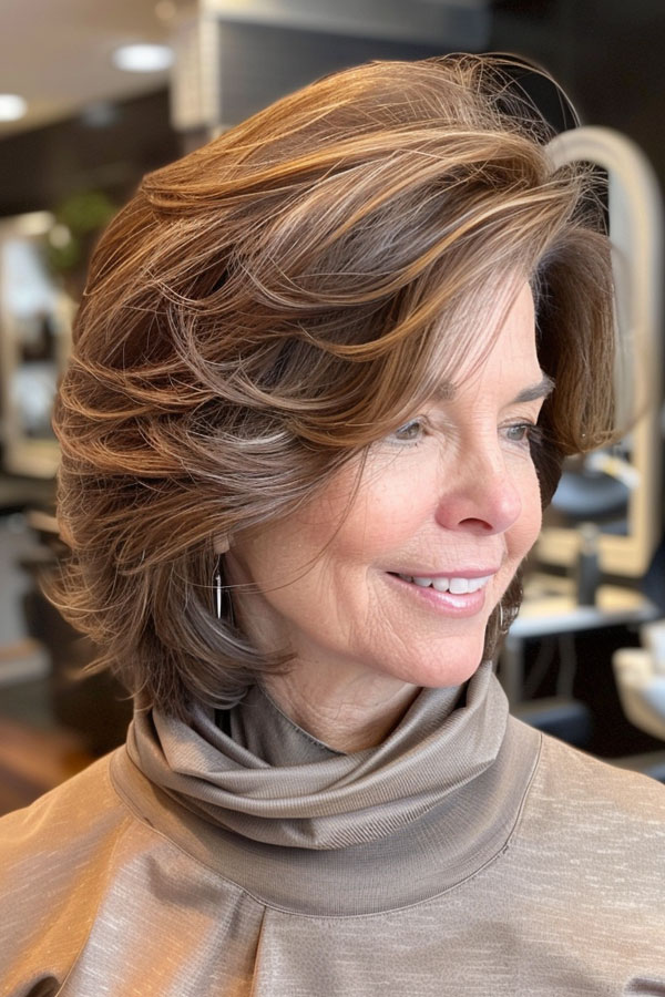 30 Hairstyles for Women Over 60 : Layered Brunette Waves