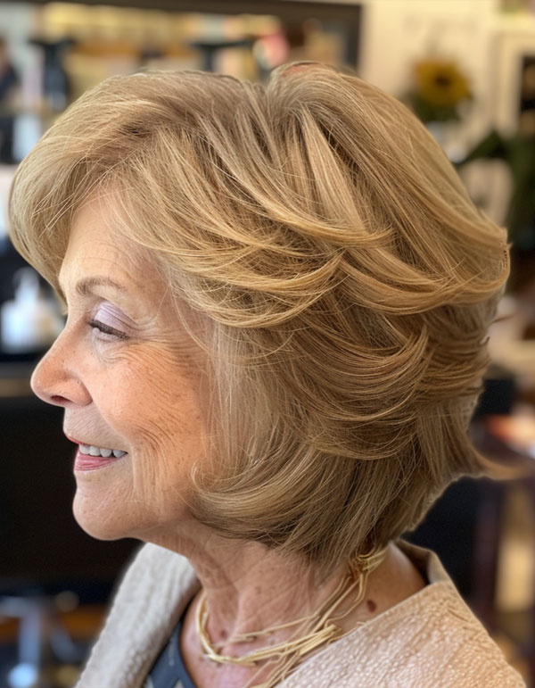 30 Hairstyles for Women Over 60 : Sun-Kissed Layered Bob