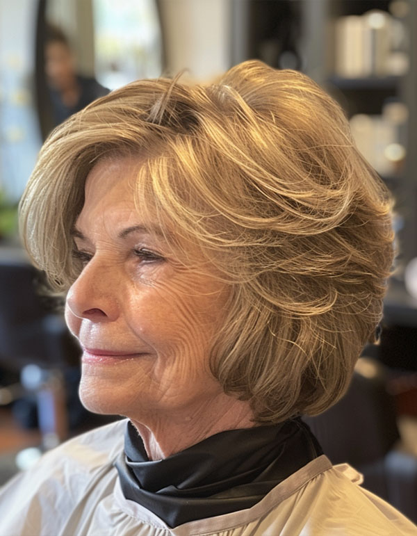 30 Hairstyles for Women Over 60 : Voluminous Honey Blonde Layers