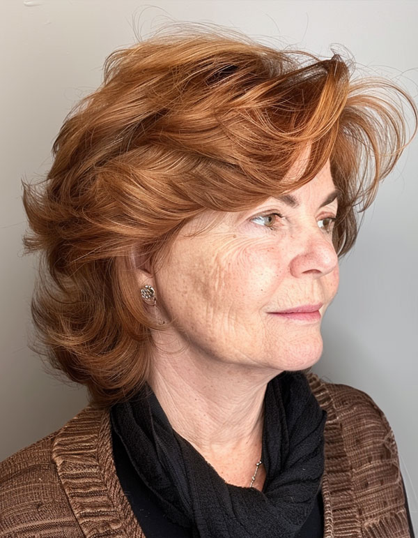 Warm Auburn Layers, medium-length haircut for women over 60