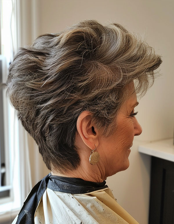 30 Hairstyles for Women Over 60 : Textured Ash Pixie