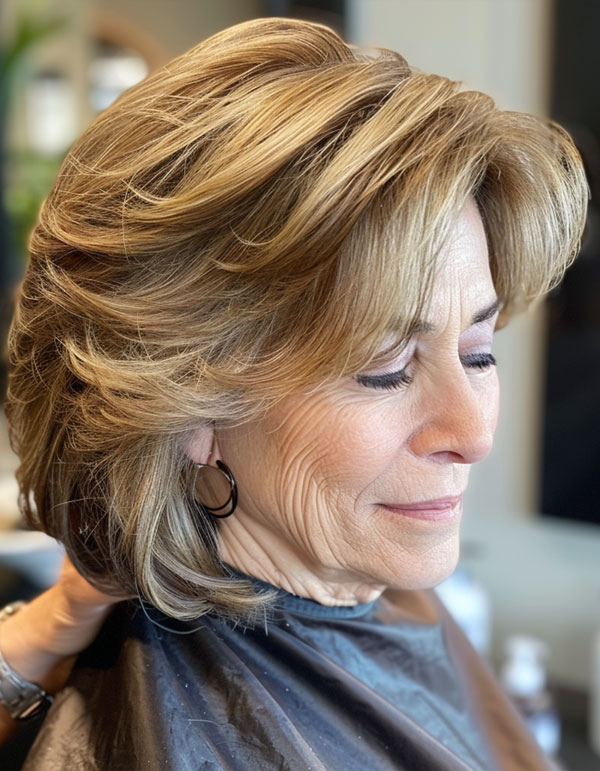 30 Hairstyles for Women Over 60 : Honey Blonde Volume Layers