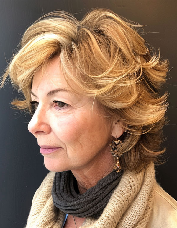 30 Hairstyles for Women Over 60 : Windswept Blonde Medium-Length Layers