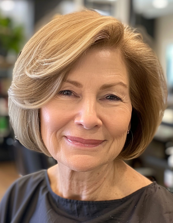 Warm Blonde Classic Layered Bob, hairstyle for women over 60