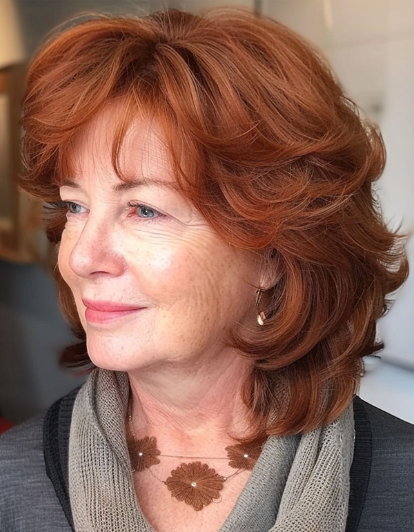 30 Hairstyles for Women Over 60 : Auburn Medium-Length Layers