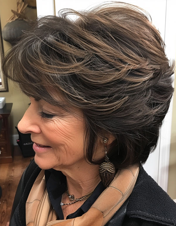 Brunette Short Layered Haircut, haircut for women over 60