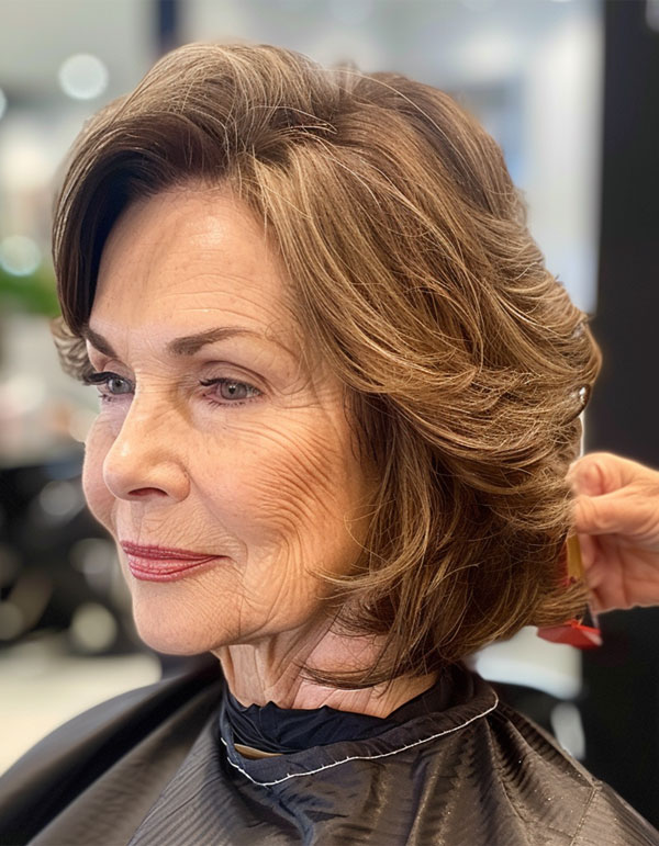 30 Hairstyles for Women Over 60 : Elegant Auburn Medium-Length Layers