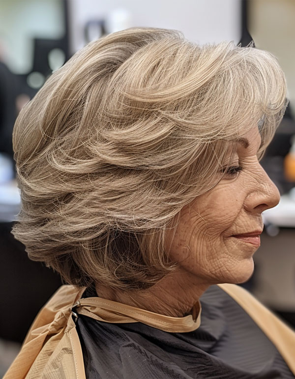 Hairstyles for Women Over 60, Soft Silver Medium-Length Waves