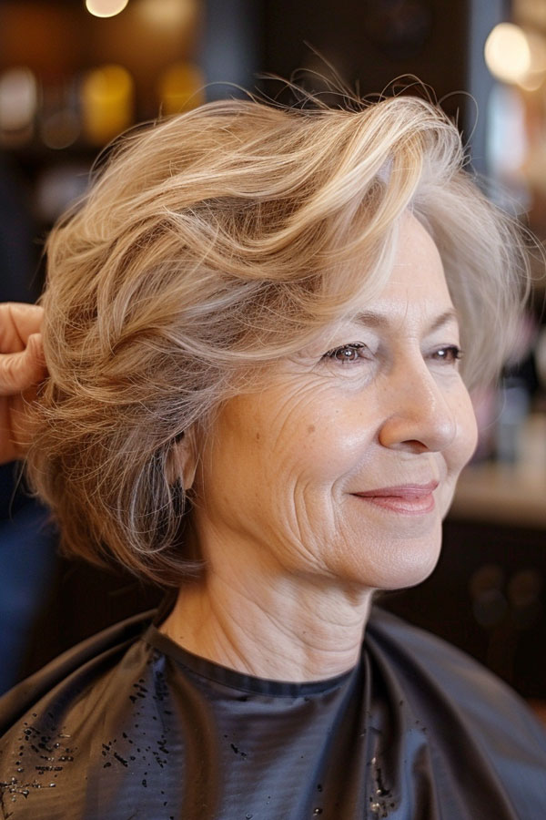 Silver Voluminous Layers with Swept Bangs