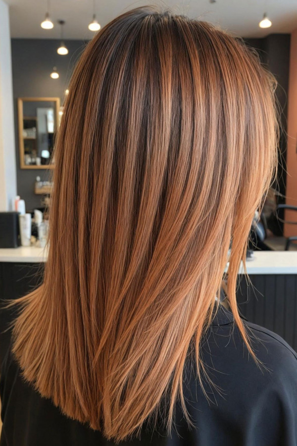 Chestnut with Peach Highlights, chestnut hair color idea