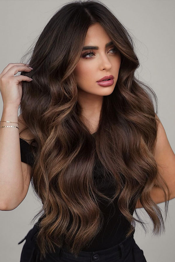 Fall Hair Color idea,  Deep Chocolate Voluminous Long Curls