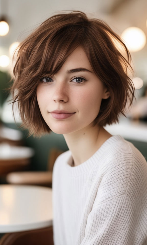 35 French Bob Haircuts : Tousled French Bob with Side-Swept Bangs