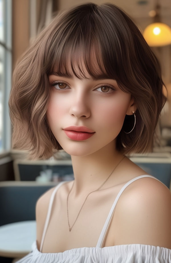 Wavy French Bob with Feathered Bangs