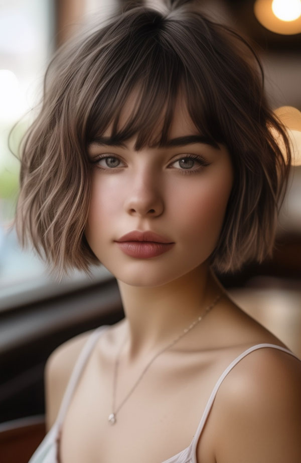 35 French Bob Haircuts : Textured French Bob with Straight Bangs