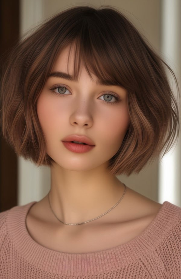 35 French Bob Haircuts : Soft Wavy French Bob with Feathered Bangs