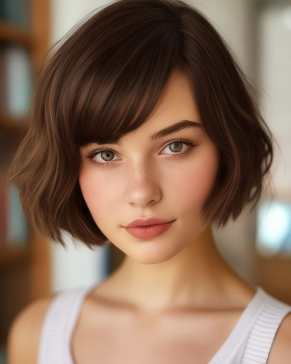 35 French Bob Haircuts : Wavy French Bob with Side-Swept Bangs
