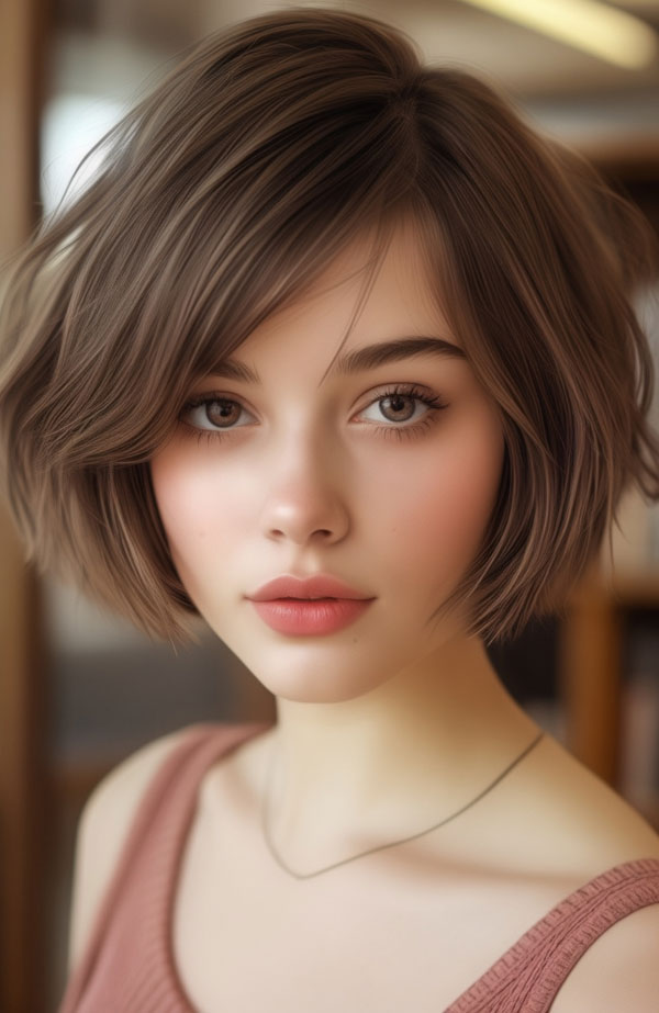 35 French Bob Haircuts : Tousled French Bob with Long Side Bangs