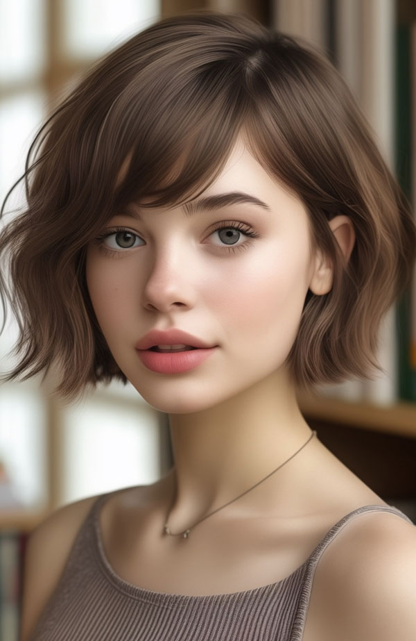 Textured French Bob with Side-Swept Bangs