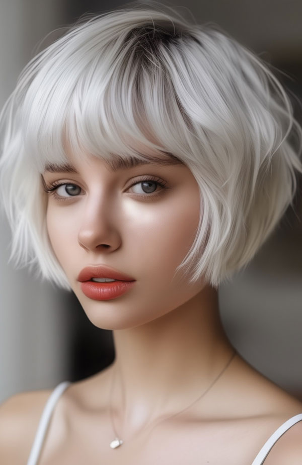 35 French Bob Haircuts : Platinum Blonde French Bob with Wispy Layers