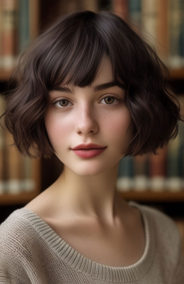 french bob hairstyle, Curly French Bob with Full Bangs