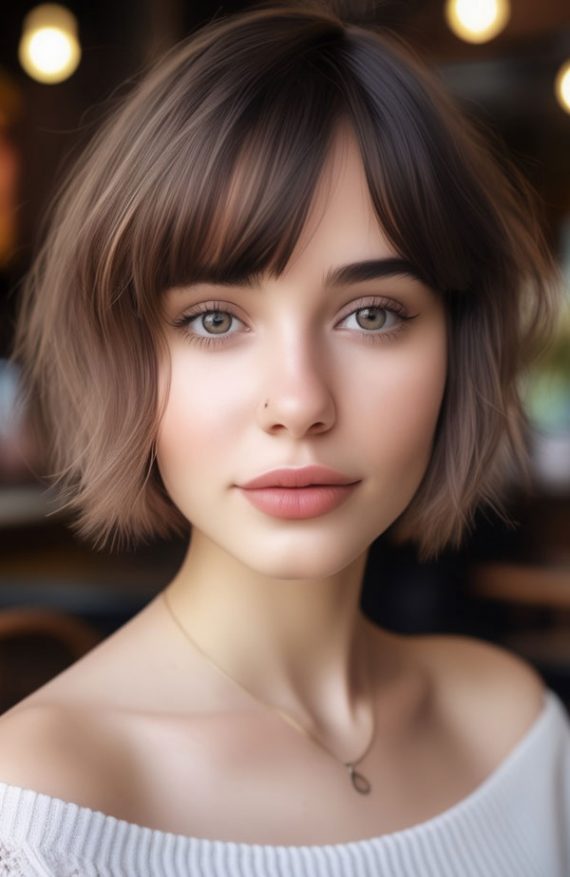 35 French Bob Hairstyles : Layered French Bob with Soft Bangs