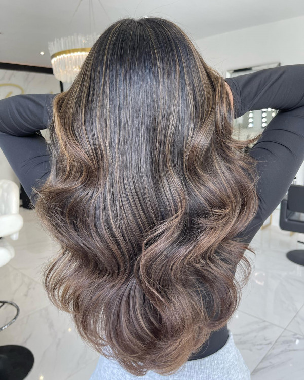 Balayage and Babylights Long Layers, fall hair color