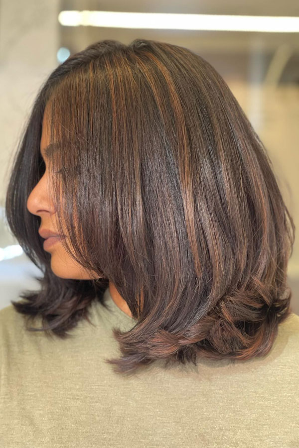 32 Fall Hair Color Trends : French Brown Layered Lob Haircut