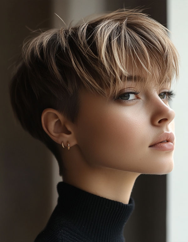 Warm Blonde Undercut Pixie with Highlights, Cute Short Hairstyle, short haircut