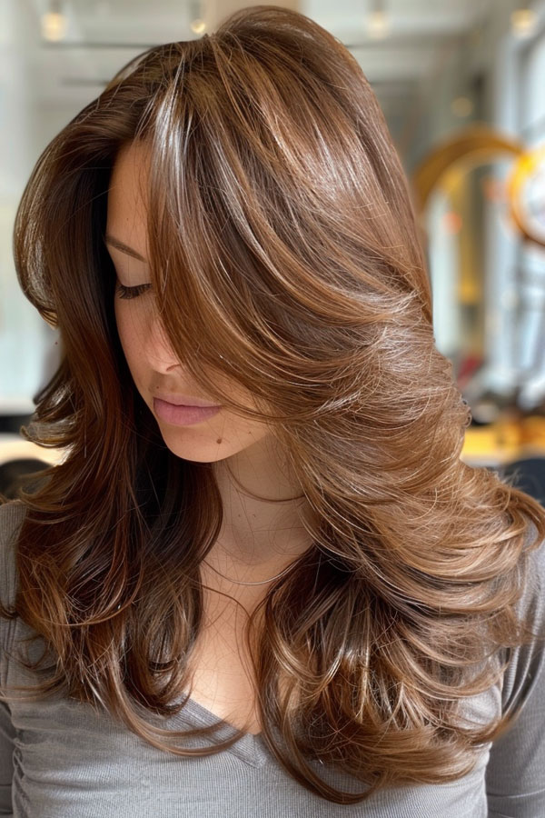 30 Long Butterfly Layered Haircuts : Voluminous Chestnut Layers