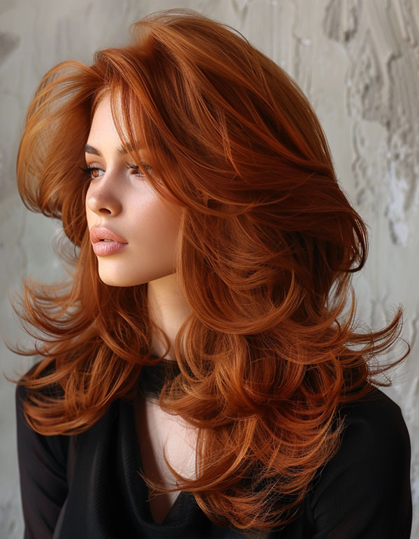 30 Long Butterfly Layered Haircuts : Fiery Auburn Layers