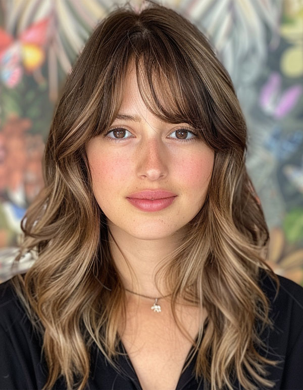 Brown Layers with Sun-Kissed Highlights, butterfly layered haircut, Cute Layered Hairstyle For Long Hair, long layered haircut