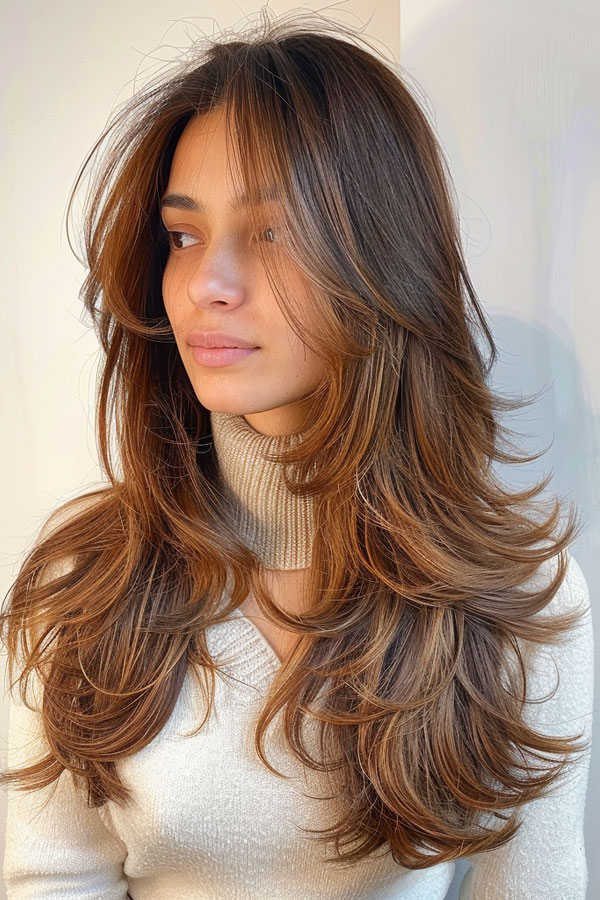 30 Long Butterfly Layered Haircuts : Effortless Caramel Layers