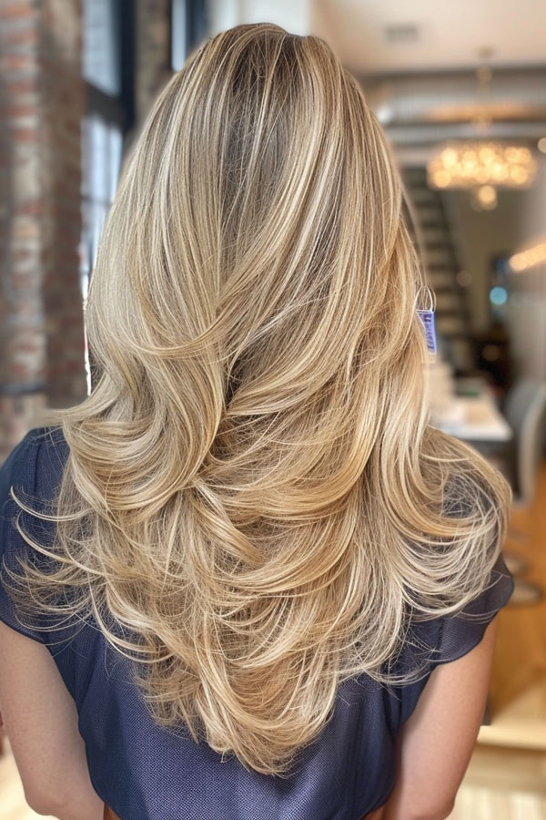 Golden Blonde Layers, Long Butterfly Layered Haircut