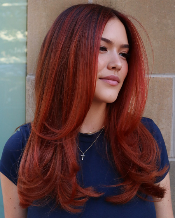 42 Autumn-Inspired Hair Shades to Try : Sunset Auburn Layers