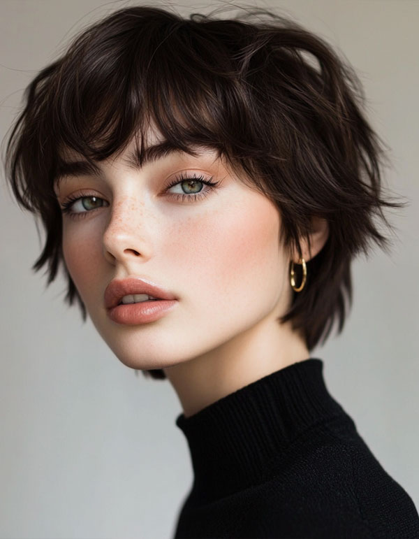 Espresso Shaggy Pixie, Cute Short Hairstyle, short haircut