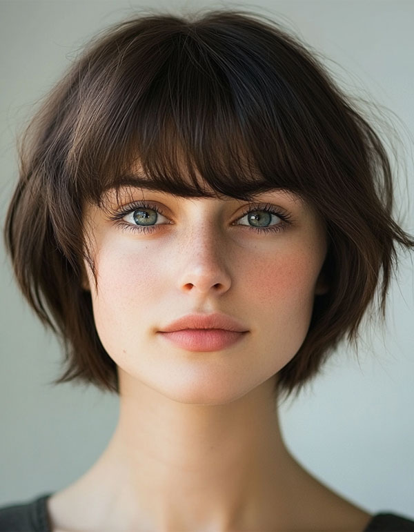 Classic Soft Bob with Full Bangs, Cute Short Hairstyle, short haircut