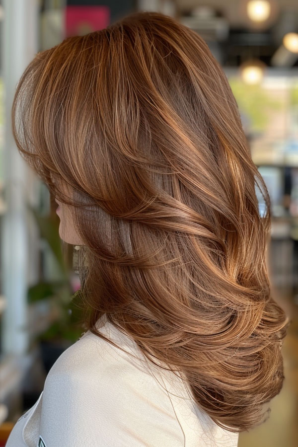 Warm Auburn Layers, Long Butterfly Layered Haircut